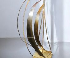Brass sailing boat on crystal stand signed