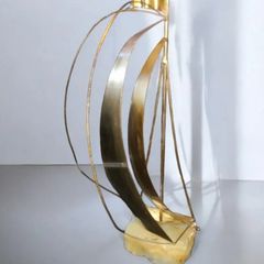Brass sailing boat on crystal stand signed