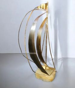 Brass sailing boat on crystal stand signed