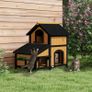 Wooden Cat House with Flower Pot, Windows, Multiple Entrances, Water-Resistant Roof for Outdoor - Yellow Image 6