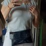 Black Croc Patent Leather Shoulder Bag / Envelope Clutch with Silver Chain Image 7