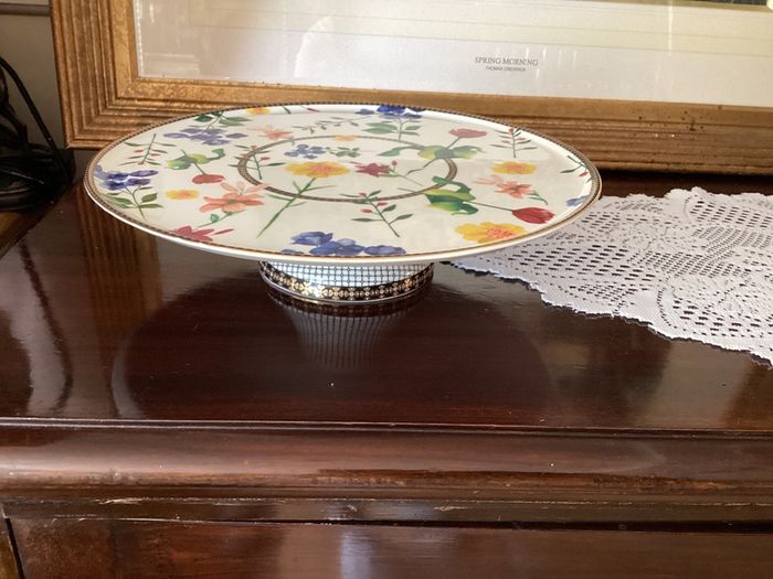 Ceramic Footed Floral Cake Display Plate