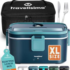Extra Large Heated Lunch Box Holds up to 1.8L 80W Electric Lunch Box, Stainless Steel Heated Lunch Boxes for Adults 3 in 1 for Car, Electric Lunchbox 12V/24V/230V Self Heating Lunchbox