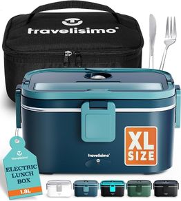 Extra Large Heated Lunch Box Holds up to 1.8L 80W Electric Lunch Box, Stainless Steel Heated Lunch Boxes for Adults 3 in 1 for Car, Electric Lunchbox 12V/24V/230V Self Heating Lunchbox