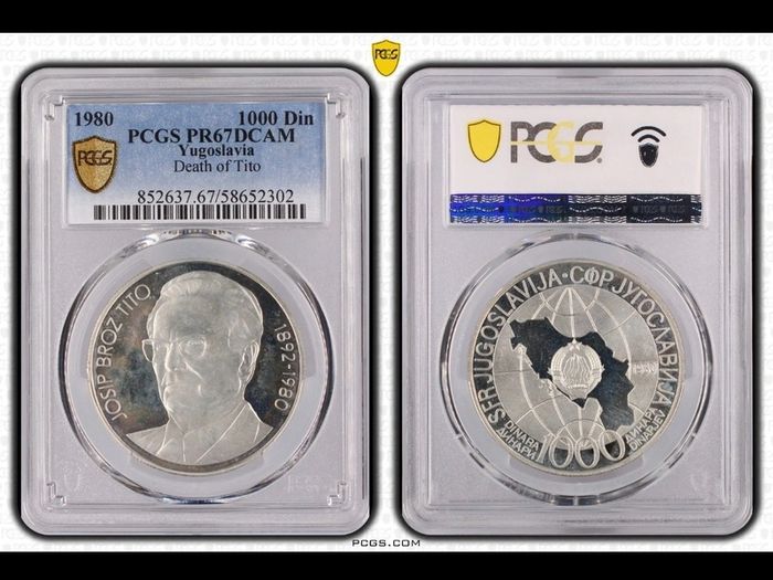 PR67DCAM PCGS 1000 Dinara 1980 Yugoslavia Silver Coin Death Of Tito