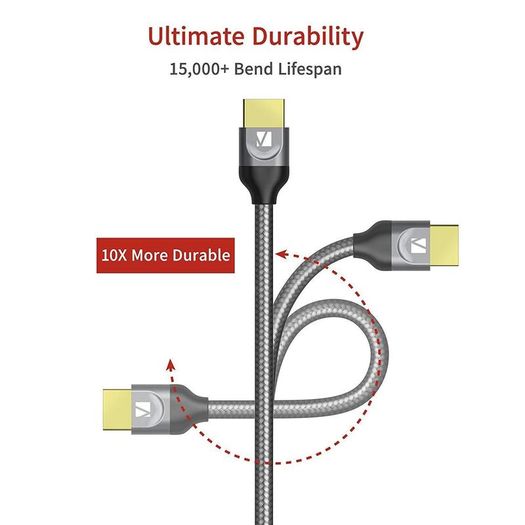 iVanky 2M HDMI v2.0 3D/UHD 4K (2160P/60hz) Nylon Braided (Gold-Plated) Ultra High Speed Cable with Ethernet Chrome HDTV (Brand New/Warranty)