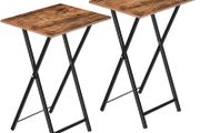 Side Table 2 Set, Folding Tables, TV Tray Table, Snack Table for Eating, Small Sofa End Laptop Drinks Coffee Table for Small Space, Living Room, Industrial, Metal Frame