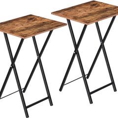 Side Table 2 Set, Folding Tables, TV Tray Table, Snack Table for Eating, Small Sofa End Laptop Drinks Coffee Table for Small Space, Living Room, Industrial, Metal Frame