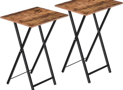 Side Table 2 Set, Folding Tables, TV Tray Table, Snack Table for Eating, Small Sofa End Laptop Drinks Coffee Table for Small Space, Living Room, Industrial, Metal Frame