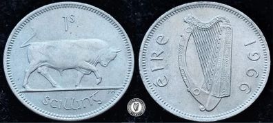 [#159] - Ireland 1966 | 1 Shilling | 1s | Bull | KM.14a | MS