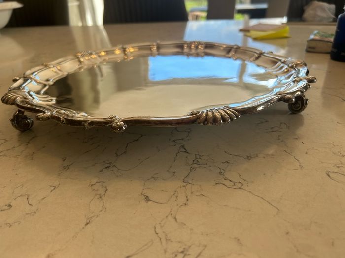 Vintage Silver Plate Style English Shell Pattern Tray