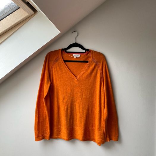 White Stuff Naria Organic Cotton Linen Blend VNeck Jumper / Sweater Vibrant Orange Size 16