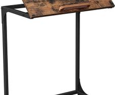 Side Table Laptop Table with Adjustable Surface Sofa Table Bedroom Living Room Simple Assembly Steel Frame Industrial Style Vintage Brown Black