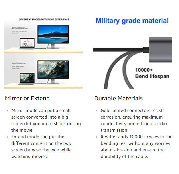 QGeeM USB-C Type (Thunderbolt 3 Compatible) DisplayPort (DP) Female (UHD 4K/60Hz) Gold-Plated/Nylon Braided/Aluminum Alloy Adapter Cable (Brand New/Warranty)