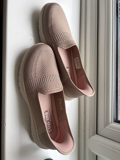 skechers beige slip ons