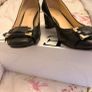 Guess Black Leather Block Heels Gold Detsil Image 3