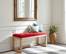 Red Velvet Tufted Wooden Bench 100x40cm