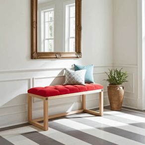 Red Velvet Tufted Wooden Bench 100x40cm