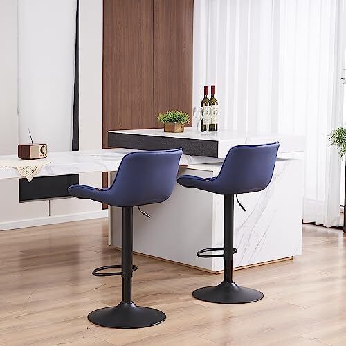 Bar Stools Set of 2, Adjustable Height, PU Leather Padded Swivel Stools with Backrest, Gas Lift for Kitchen Island, Counter, Purple