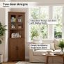 Tall Corner Storage Cabinet with Barn Doors, 5-Tier Farmhouse Corner Cabinet for Living Room, 2 Wooden Doors,2 Glass Door and 5 Shelves, Space Saving Freestanding Sideboard for Home, Kitchen,Brown Image 4