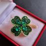 Lucky Clover Leaf Irish Brooch Green Shamrock Four Leaf Clover Crystal Pin Badge Image 6