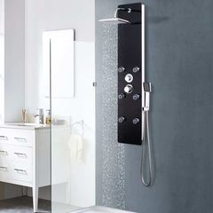 Shower Panel Unit Glass 25x44.6x130 cm Black