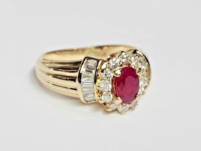 GENUINE 14k Oval Ruby Diamond Accent Halo Ring Sz 5.25