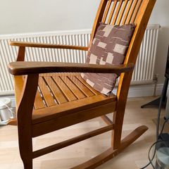 Solid Wood Rocking Chair with Slatted Seat and Back Rustic Finish with Cushion