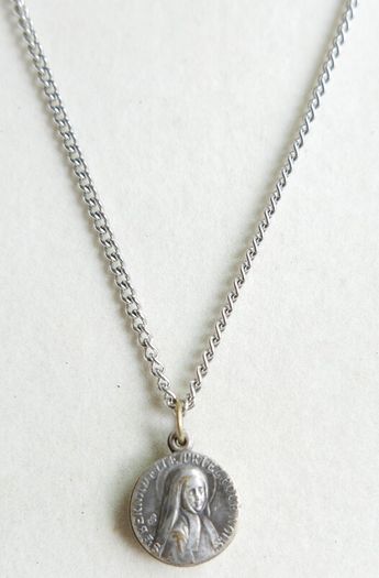 Vintage St. Bernadette Sliding  Catholic Circle Pendant and chain