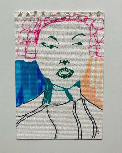 Original Art Figurative Girl Line Drawing Pop Art