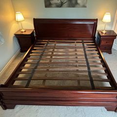 Solid Mahogany Super King Sleigh Bed + 2  Lockers
