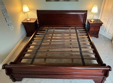 Solid Mahogany Super King Sleigh Bed + 2  Lockers