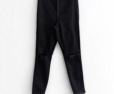 Pre Owned Missguided Petite Black High Waisted Ripped Knee Skinny Jeans