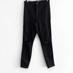 Pre Owned Missguided Petite Black High Waisted Ripped Knee Skinny Jeans
