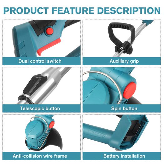 21V 900W Electric Lawn Mower Li-ion Cordless Grass Trimmer Pruning Garden Tools Compatible Makita 18V Battery