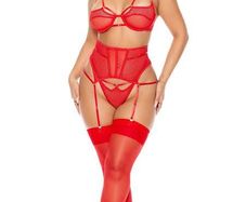 Red Lace Lingerie Set with Garter Belt
