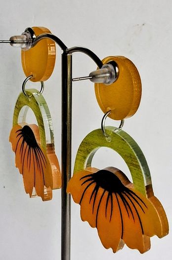 Open Arch Upside Down Yellow Sunflower Drop Earrings