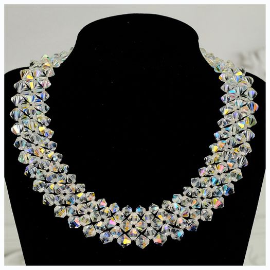 Vintage 1950s Aurora Borealis Choker Necklace Crystal Beads Bridal Necklace