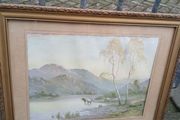 Stunning Antique Cattle watering picture