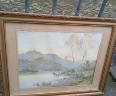 Stunning Antique Cattle watering picture