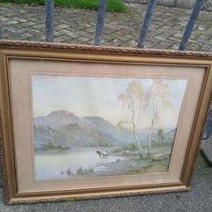 Stunning Antique Cattle watering picture