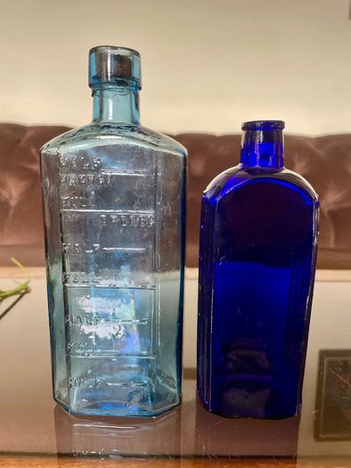Antique Cobalt & Sky Blue Apothecary Bottles Late 19th Century Victorian