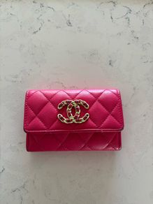 Chanel Pink Quilted Card Holder Small Wallet Gold CC Logo