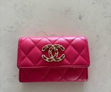 Chanel Pink Quilted Card Holder Small Wallet Gold CC Logo