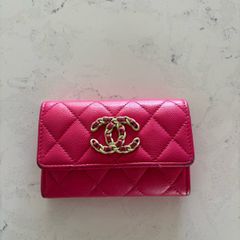 Chanel Pink Quilted Card Holder Small Wallet Gold CC Logo