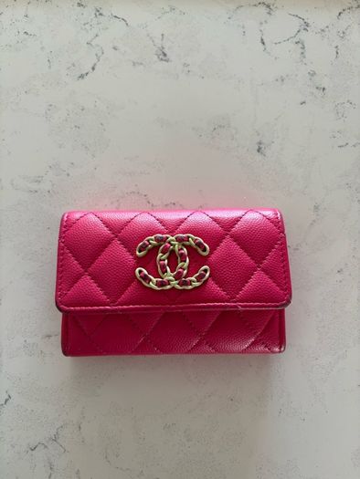 Chanel Pink Quilted Card Holder Small Wallet Gold CC Logo