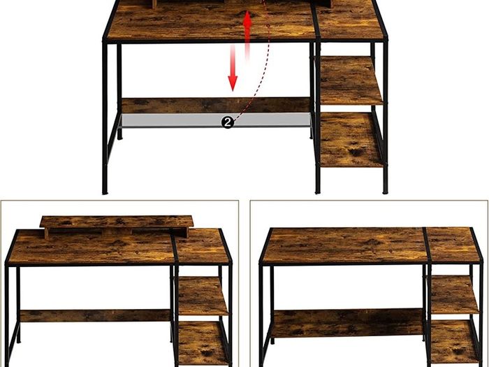 MASSIVE SALE Home Office Corner Gaming Desk, Computer Desk with Storage Shelves, Vanity Table, Wood Metal Writing Study Workstation,Rustic (FREE POSTAGE)