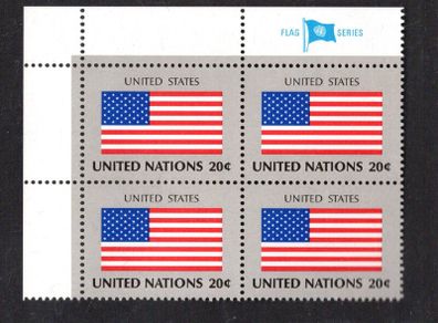1981 United Nations New York United States of America (USA) National Flag (part of flag series) Block of 4 Mint Never Hinged (MNH)