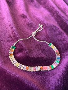 Rose Gold Plated Rectangular Cut Cubic Zirconia Multicolor Matrix Tennis Bracelet