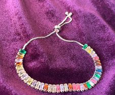 Rose Gold Plated Rectangular Cut Cubic Zirconia Multicolor Matrix Tennis Bracelet
